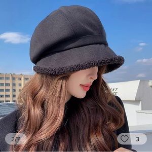 COKK Beret Hat Women Winter Octagonal Hats For Women Retro Solid Velvet Newsboy